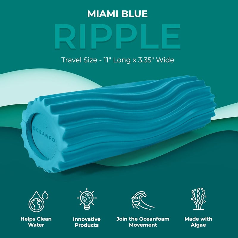 Oceanfoam Ripple Travel Foam Roller (11" x 3.35") Firm Mini Foam Roller for Physical Therapy, Deep Tissue Massage, Back Pain, High Density, Ergonomic Wave Textured, Yoga, Pilate, Exercise (Miami Blue) - Image 4